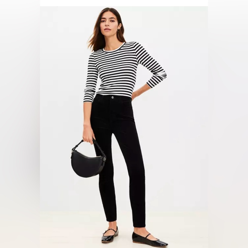 LOFT Black Corduroy Curvy High Waist Slinny Pants